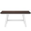 6-Piece Wood Dining Table Set Kitchen Table Set with Long Bench and 4 Dining Chairs, Farmhouse Style, Walnut+White