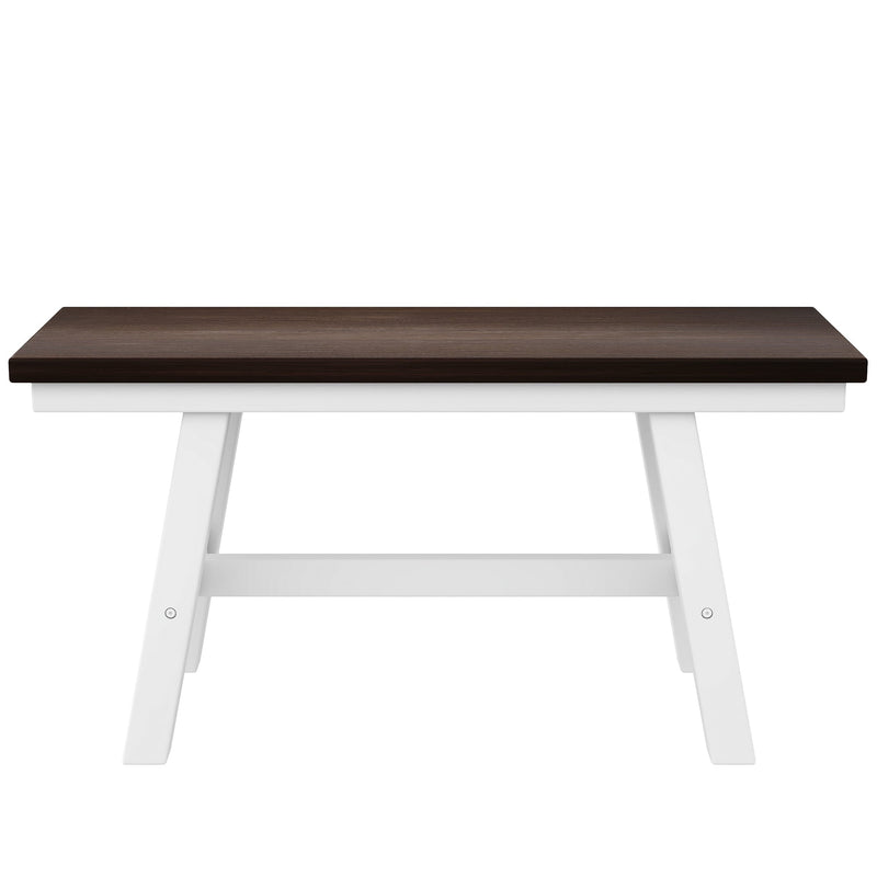 6-Piece Wood Dining Table Set Kitchen Table Set with Long Bench and 4 Dining Chairs, Farmhouse Style, Walnut+White