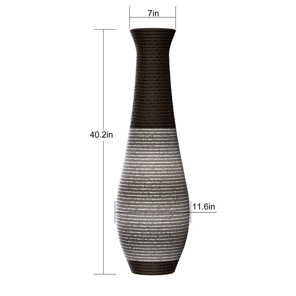 Tall Standing Designer Floor Vase Durable Artificial Rattan Elegant 2 Tone Finish Ideal Decor Accent For Living Room, Bedroom, Entryway Stylish Home Decor Statement Piece - Black / Gray, photo 7 of 17