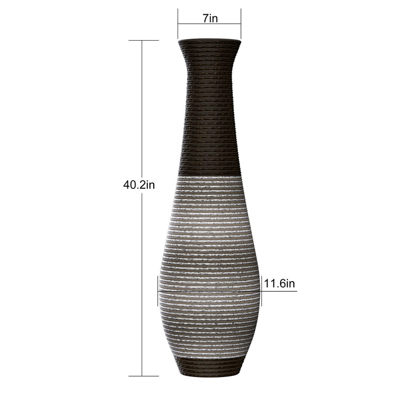 Tall Standing Designer Floor Vase Durable Artificial Rattan Elegant 2 Tone Finish Ideal Decor Accent For Living Room, Bedroom, Entryway Stylish Home Decor Statement Piece - Black / Gray, photo 7 of 17