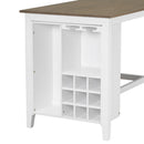 5-Piece Multi-Functional Rubber Wood Counter Height Dining Set with Padded Chairs and Integrated 9 Bar Wine Compartment, Wineglass Holders for Dining Room (Brown + White Wash)