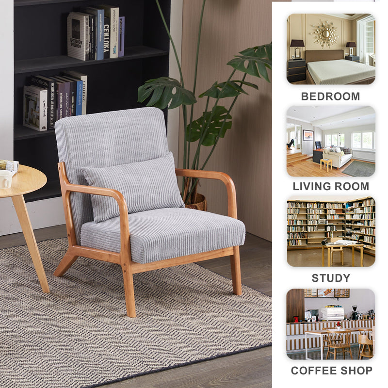 Mid-Century Modern Accent Chair, Arm Chair Living Room Chairs with Pillow Upholstered Reading Chair with Solid Wood Frame &  Living Room Bedroom Balcony (Antique Dark Grey)