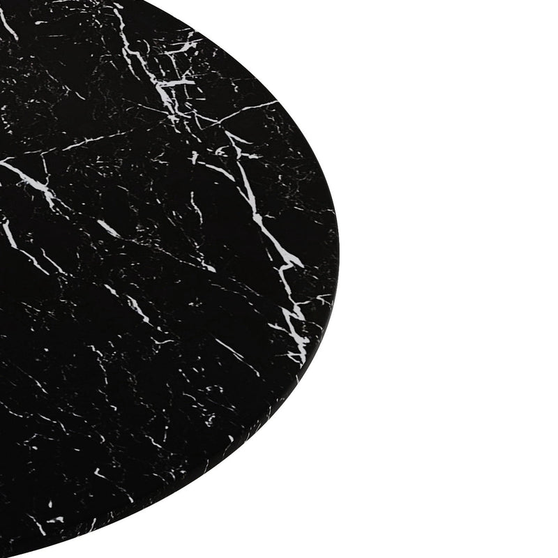 42.12" Modern Round Dining Table with Printed Black Marble Table Top, Metal Base Dining Table, End Table Leisure Coffee Table