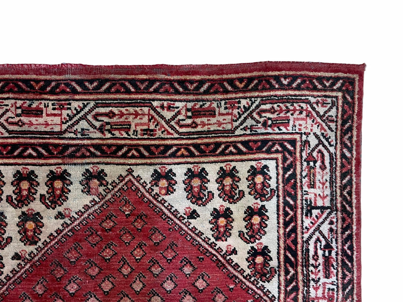 4 X 6.5 Antique Handmade Wool Rug Paisley Boteh Design Tribal Rug Red Ivory