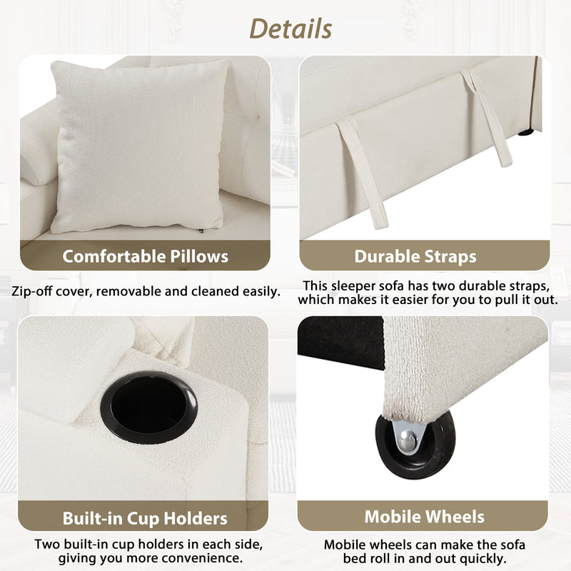 87.4" L-shape Sofa Bed Pull-out Sleeper Sofa with Wheels, USB Ports, Power Sockets for Living Room, Beige
