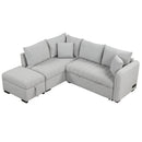 82.6" L-shaped Sectional Pull Out Sofa Bed Sleeper Sofa with Two USB Ports, Two Power Sockets and a Movable Storage Ottoman, Gray