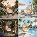 Set of 2 Egg Chairs with Stand - Patio Wicker Hanging Hammock Swing by HouseOfZazla