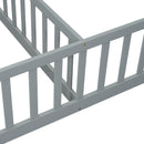 Double Twin House-Style Floor Bed with Fence, Guardrails, without door, Grey(Old Sku:W504P143316)