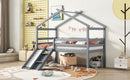Low Loft House Bed With Slide, Ladder, Safety Guardrails, House Roof Frame by HouseOfZazla