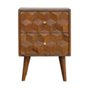 Cube Carved Bedside Table Nightstand - Chestnut by HouseOfZazla