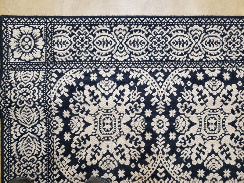 4x6 Power-Loomed Rug Dark Navy Blue & Ivory Oriental Carpet Nice