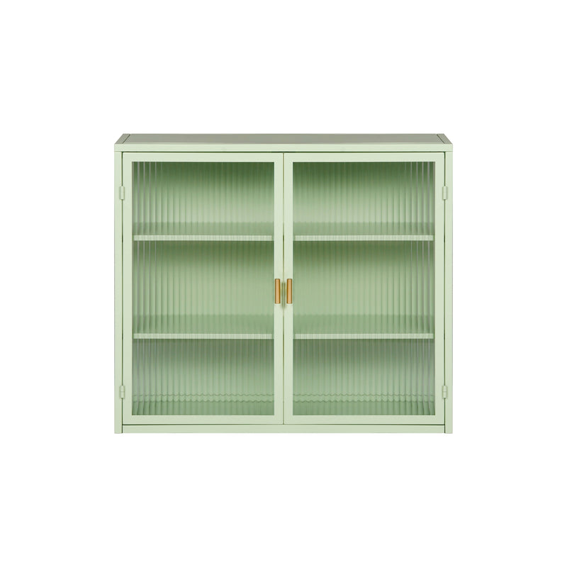 27.56"Glass Doors Modern Two-door Wall Cabinet with Featuring Three-tier Storage for Entryway Living Room Bathroom Dining Room,Mint Green