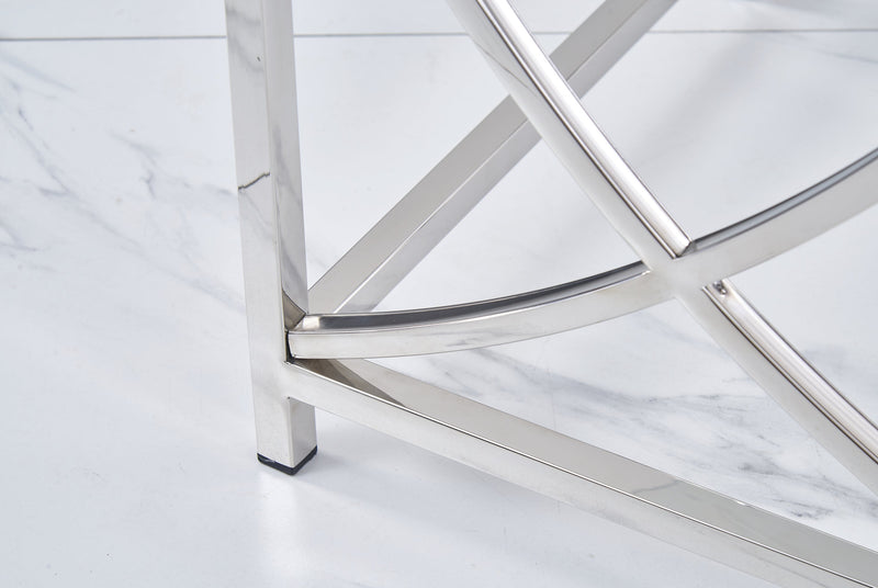 3 Pieces Silver Square Nesting Glass End Tables- Small Coffee Table Set- Stainless Steel Small Coffee Tables with Clear Tempered Glass- 18" Modern Minimalist Side Table for Living Room (Curve)