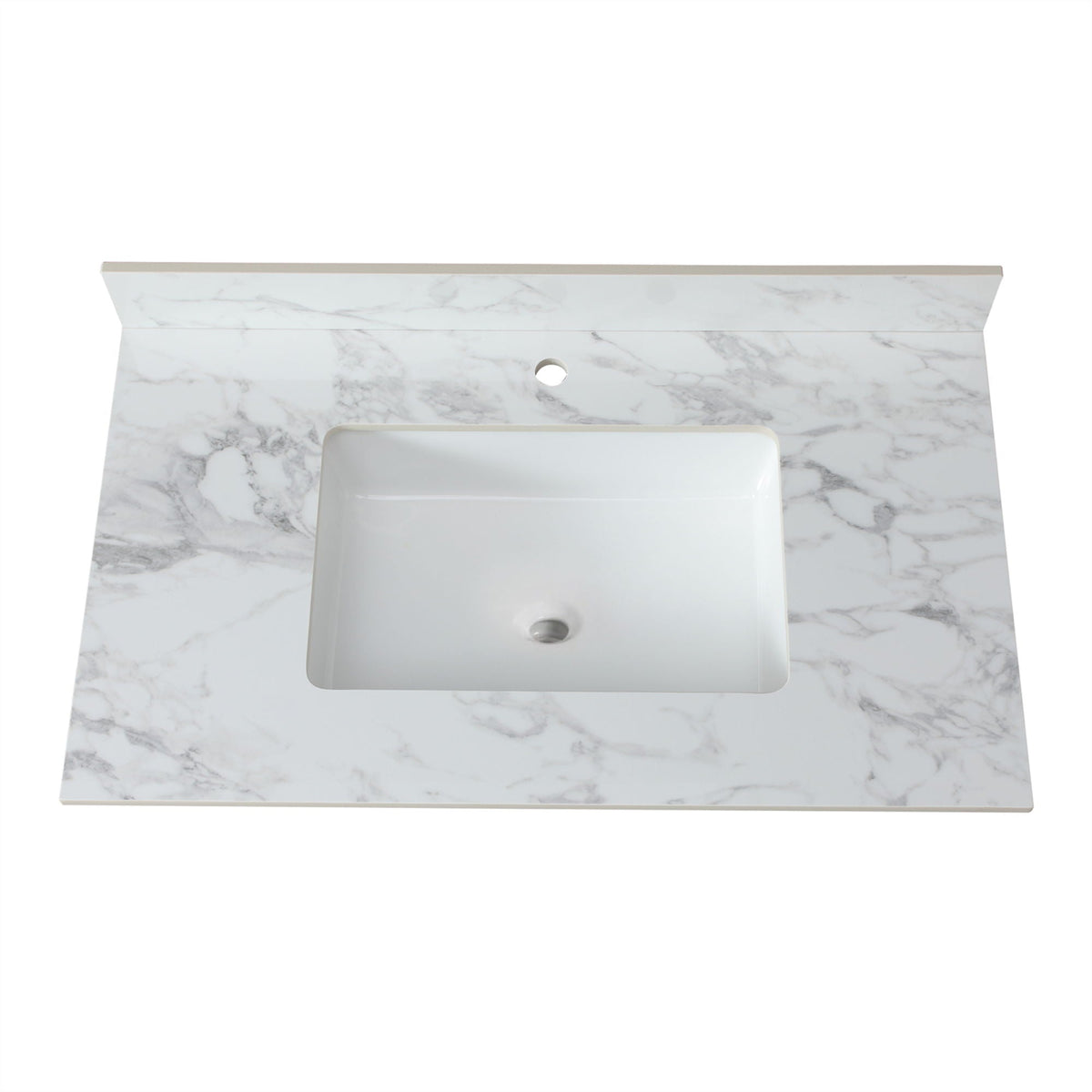 Elegant Bathroom Vanity Top With Rectangular Ceramic Sink And Backsplash, photo 3 of 19