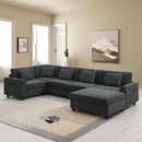 U Shaped Sectional Sofa 6 Seat Couch Set With Oversized Ottoman, Hidden Armrest Storage And Cup Holders USB Charging Ports Wide Seat Sofa by Unique Piece Furniture