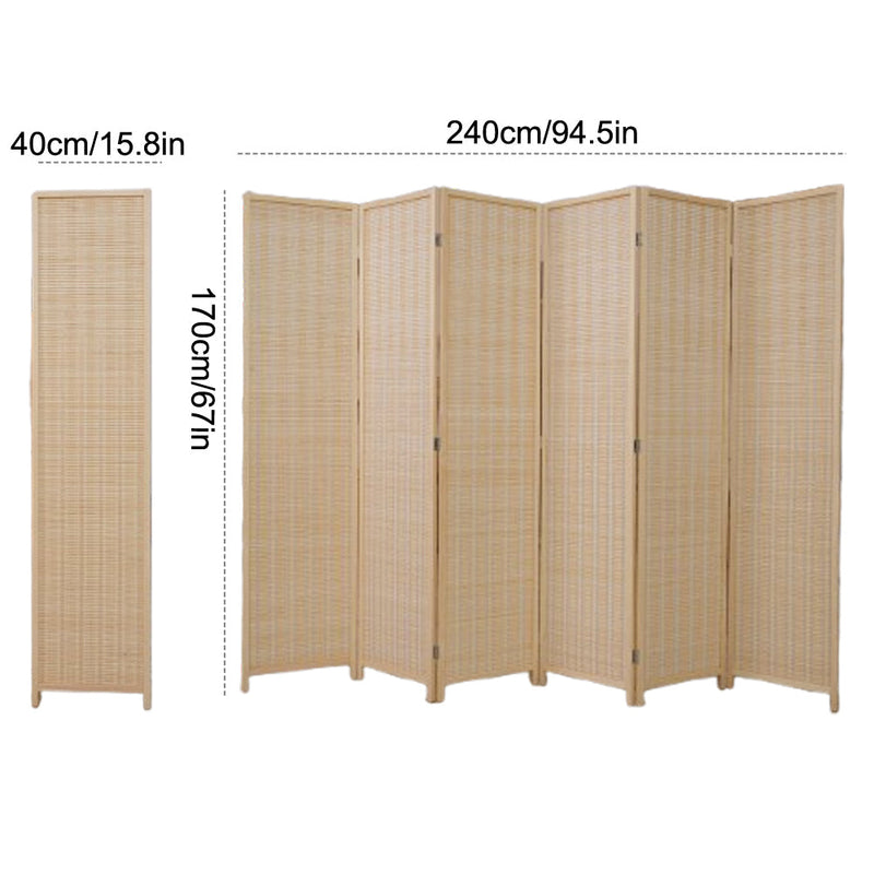 6 Panel Room Divider, Bamboo-Woven Folding Screens