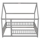 Floor Wooden Bed With House Roof Frame, Fence Guardrails by HouseOfZazla