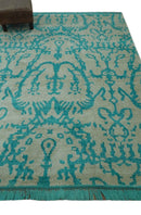 5.8x8 Teal and Beige Hand Knotted Traditional large Design viscoseArea Rug