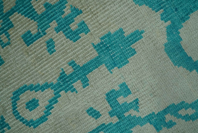 5.8x8 Teal and Beige Hand Knotted Traditional large Design viscoseArea Rug