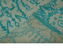 5.8x8 Teal and Beige Hand Knotted Traditional large Design viscoseArea Rug
