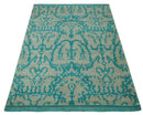 5.8x8 Teal and Beige Hand Knotted Traditional large Design viscoseArea Rug