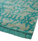 5.8x8 Teal and Beige Hand Knotted Traditional large Design viscoseArea Rug