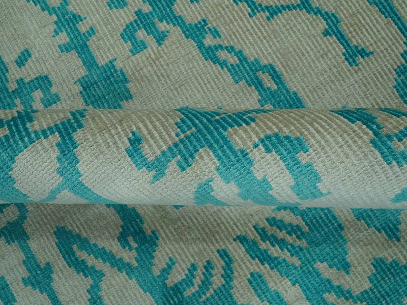 5.8x8 Teal and Beige Hand Knotted Traditional large Design viscoseArea Rug