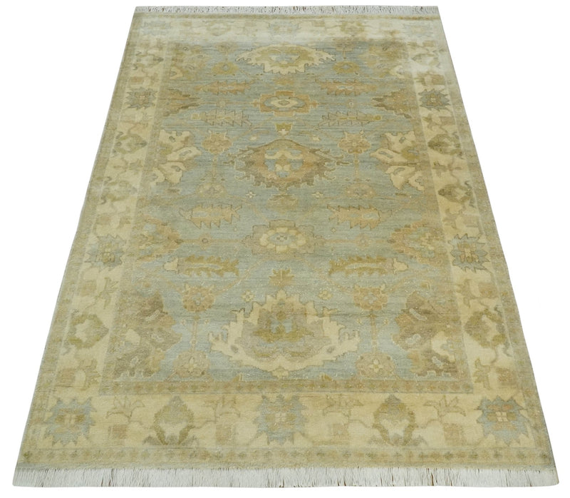 5.8x8.6 Traditional Silver, Beige and Brown Antique Style Hand knotted Oushak wool Area Rug