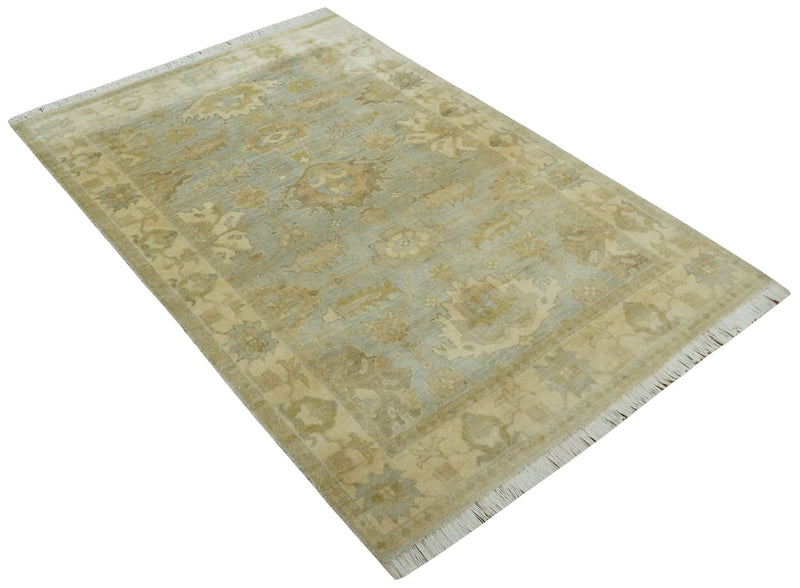 5.8x8.6 Traditional Silver, Beige and Brown Antique Style Hand knotted Oushak wool Area Rug