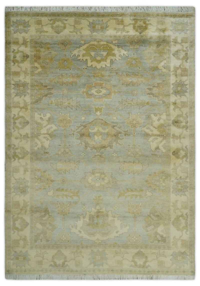 5.8x8.6 Traditional Silver, Beige and Brown Antique Style Hand knotted Oushak wool Area Rug