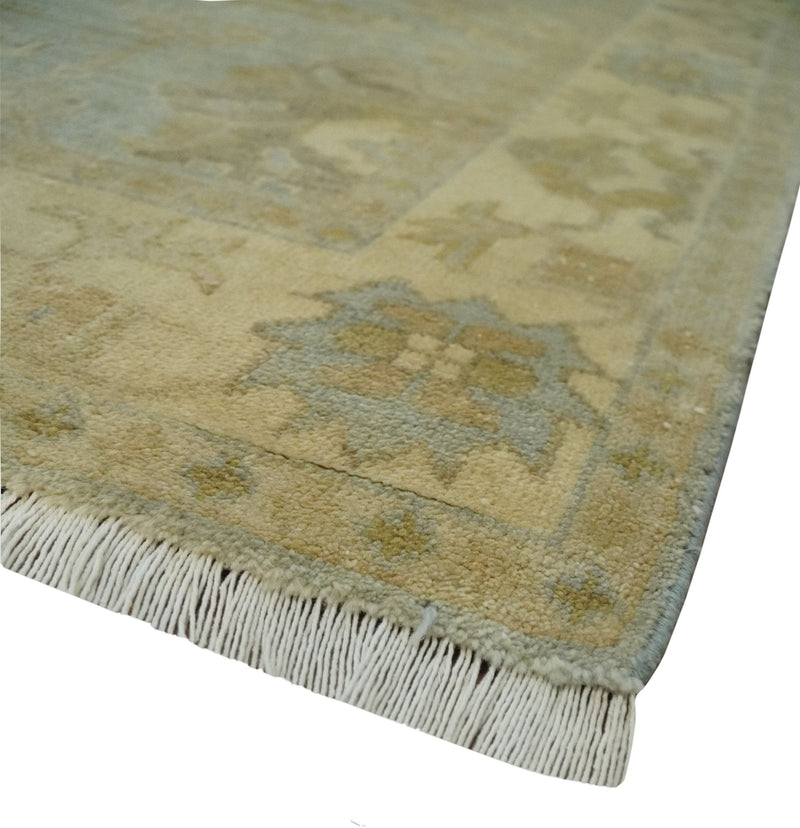 5.8x8.6 Traditional Silver, Beige and Brown Antique Style Hand knotted Oushak wool Area Rug