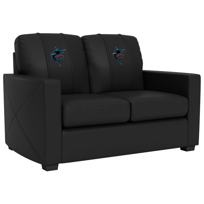 Silver Loveseat with Miami Marlins Alternate Logo Panel
