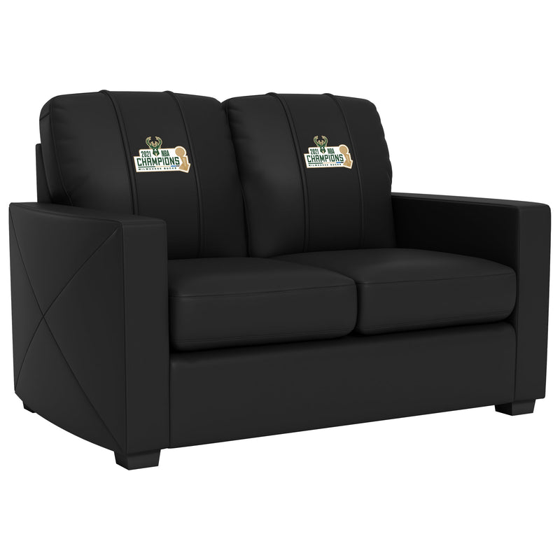 Silver Loveseat with Milwaukee Bucks 2021 Champions Logo