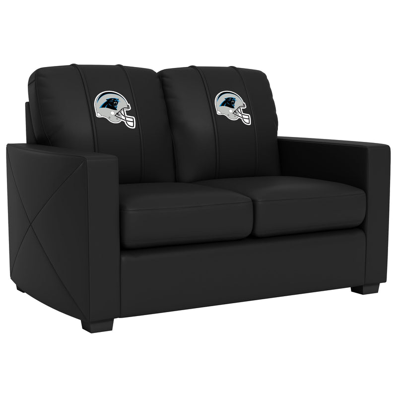 Silver Loveseat with  Carolina Panthers Helmet Logo