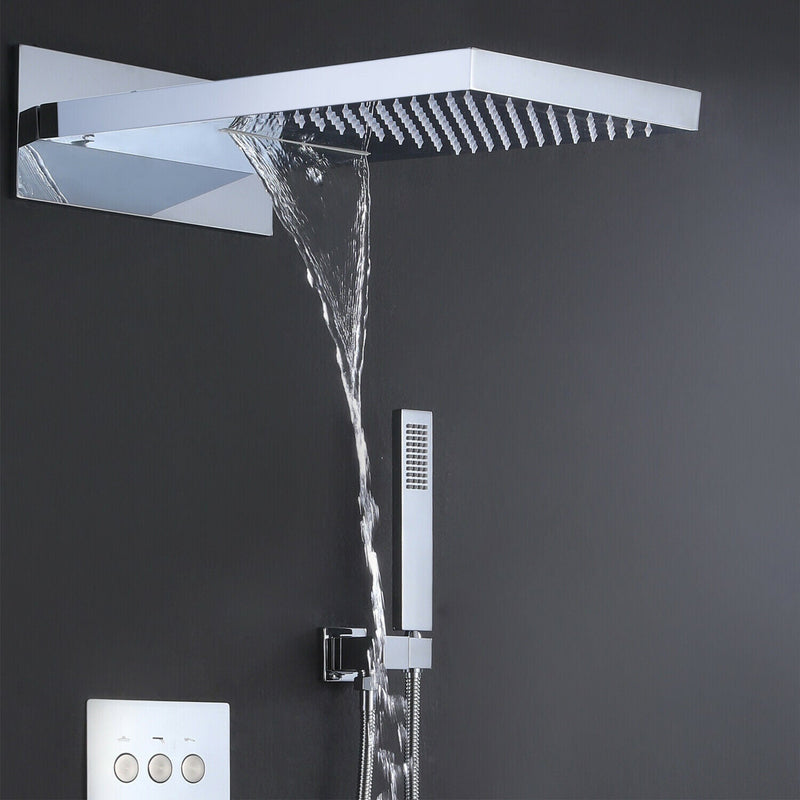 2-Spray Patterns Wall Mount Dual Shower Heads And Handheld Shower With Pressure Balance Valve in Chrome