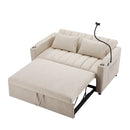 55.9" Convertible Sofa Bed Loveseat Sofa with Three USB Ports, Two Side Pockets, Two Cup Holders and 360Swivel Phone Holder for Living Room, Beige