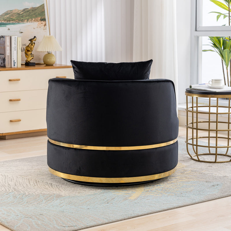 360 Degree Swivel Accent Chair Velvet Modern Upholstered Barrel Chair Over-Sized Soft Chair with Seat Cushion for Living Room, Bedroom, Office, Apartment, Black