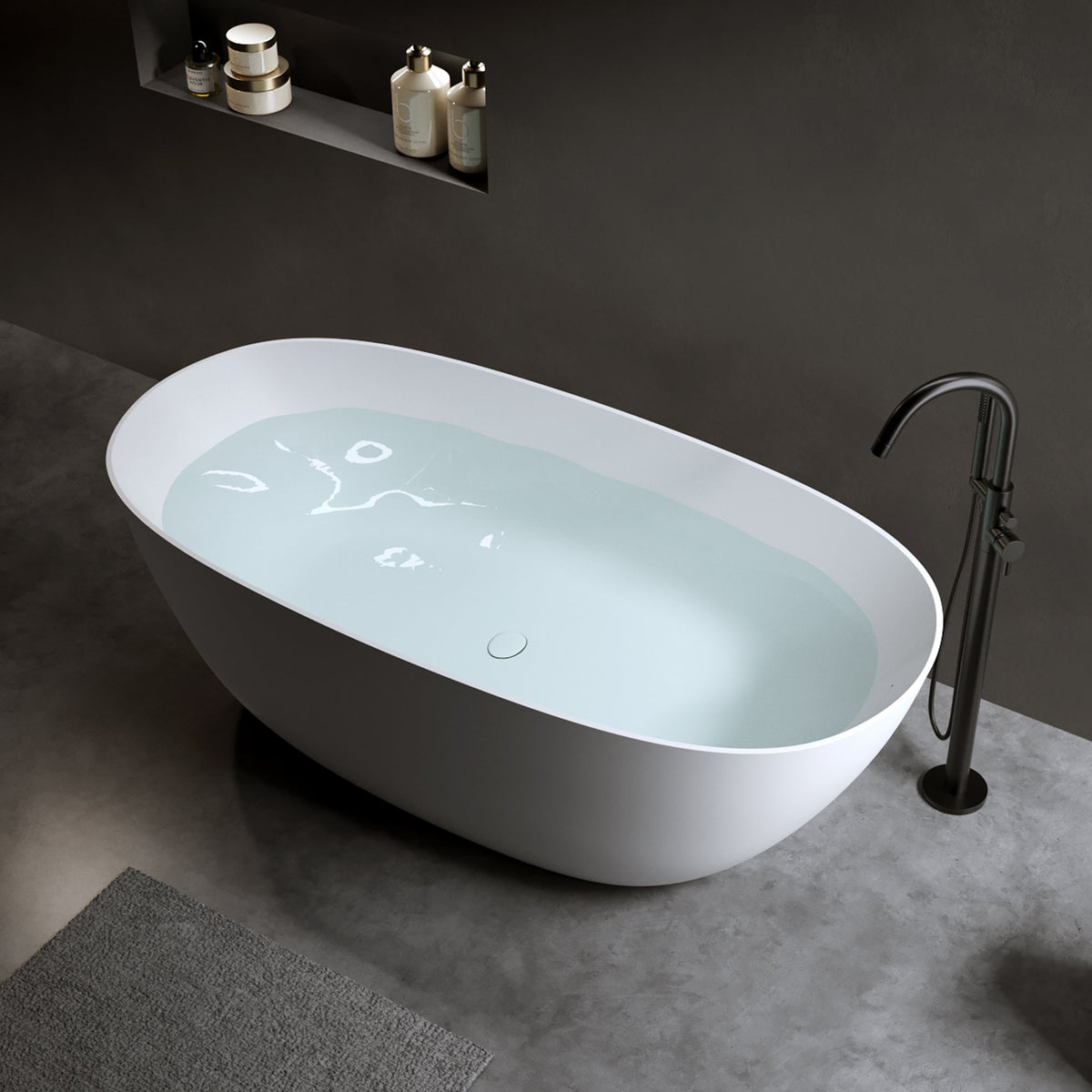 69" Freestanding Bathtub Resin Stone Soaking Tub, photo 2 of 10