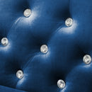 2 Piece Modern Velvet Living Room Set with Sofa and Loveseat, Jeweled Button Tufted Copper Nails Square Arms, 4 Pillows Included, Blue