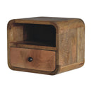 Extra Mini Wall-Mounted Curved Oak-ish Nightstand with Open Slot, 1-Drawer