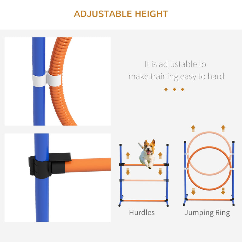 4 Pieces Dog Agility Training Equipment, Dog Obstacle Course Starter Kit, Pet Outdoor Games with Weave Poles, Adjustable Hurdle Jumping Ring, Pause Box, Whistle, Toy Balls for Backyard, Orange