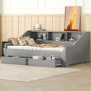 Daybed Frame With Storage Bookcases, 2 Drawers, Charging Station by HouseOfZazla