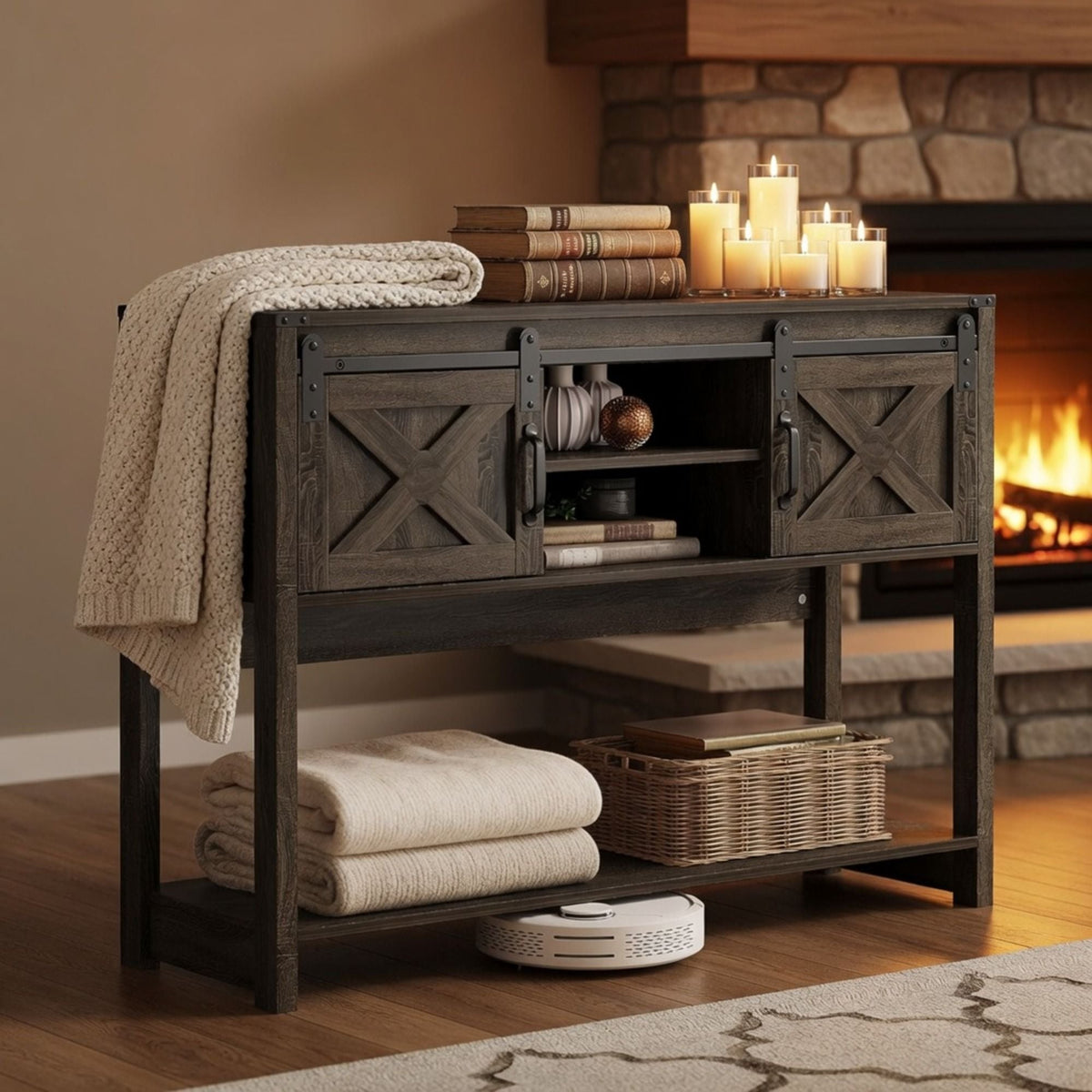 Farmhouse Entryway Table With Sliding Barn Door, photo 32 of 40