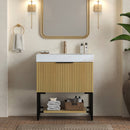 YOLAN 30" Bathroom Vanity & Sink, Freestanding Striped Plywood Storage Cabinet