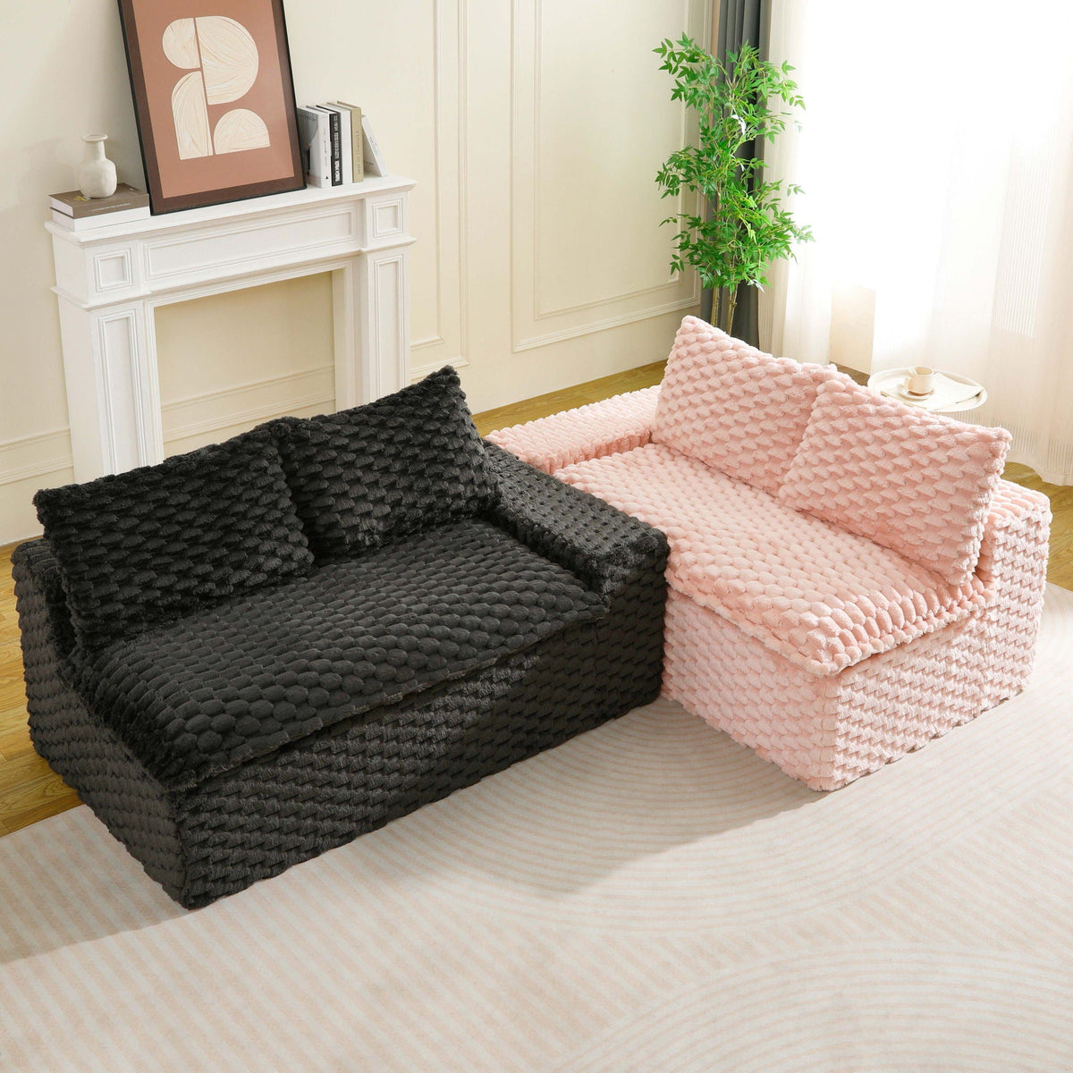 Multifunctional Sofa Pink Black, Fits 4 People, photo 36 of 40