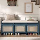TREXM 48" Entryway Shoe Bench, Retro Storage Bench with Rattan Drawers