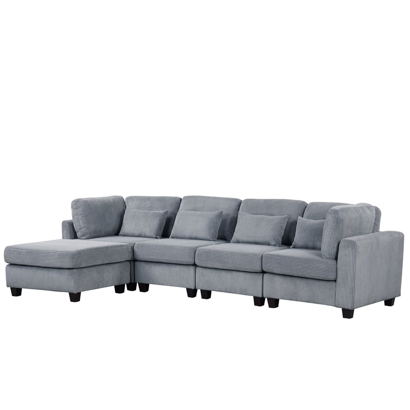 5 Pieces L shaped Sofa with Removable Ottomans and comfortable waist pillows