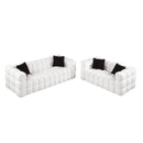 84.3/62.2 length, 35.83" deepth, human body structure for USA people, marshmallow sofa,boucle sofa, White color,3 seater. sofa and loveseater