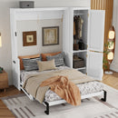 Queen Size Murphy Bed With Wardrobe, Space-Saving Hidden Wall Bed With Desk And Charging Station - White by HouseOfZazla