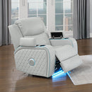 Elonzo - Power Motion Recliner With LED, Power Headrest & Speaker - Light Gray by Unique Piece Furniture